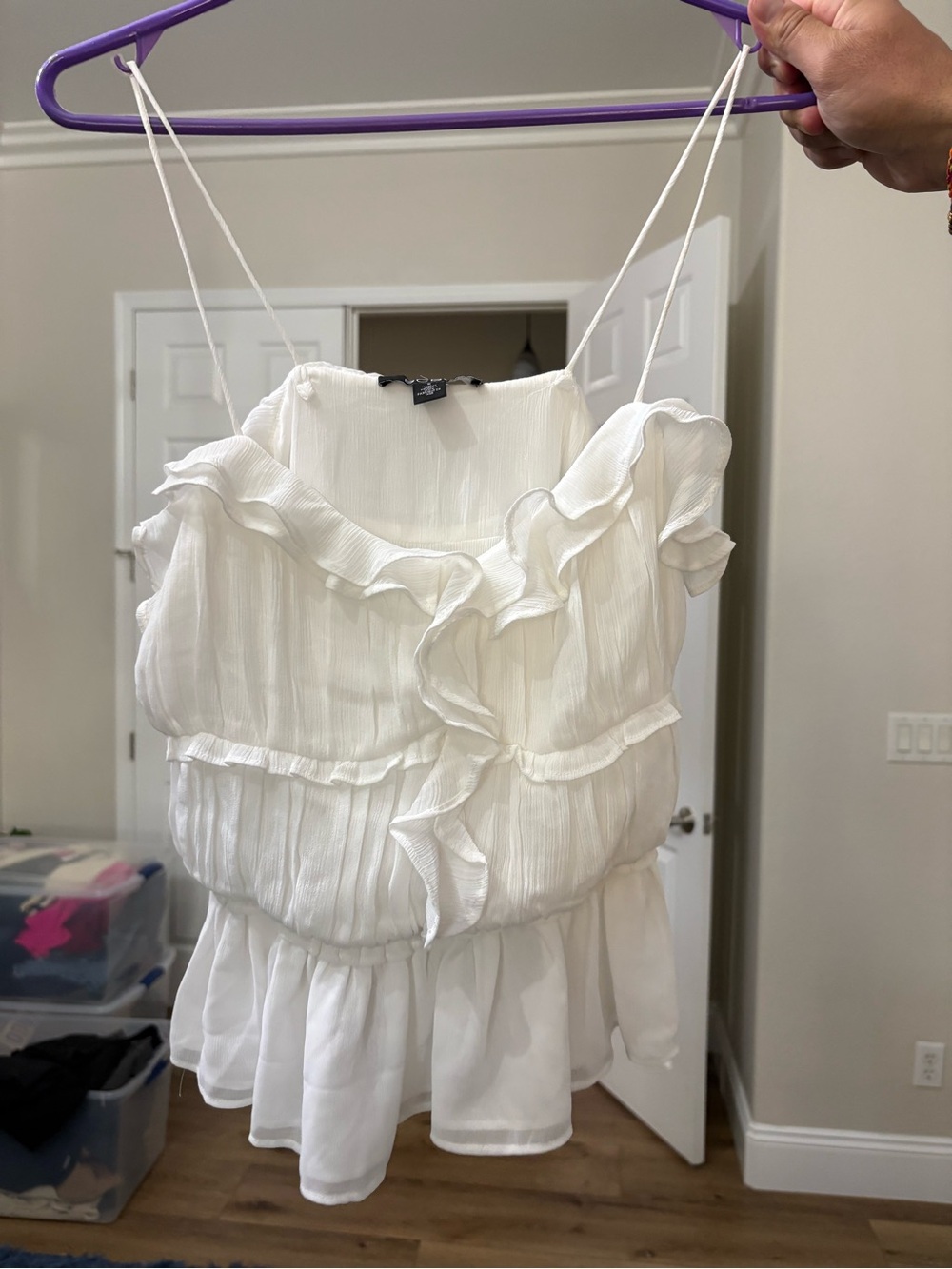 BCBG White Ruffled Spaghetti-Strap Camisole